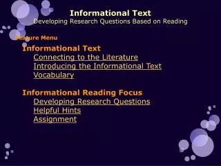 Informational Text Developing Research Questions Based on Reading