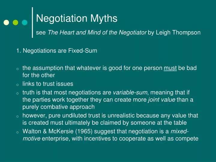 negotiation myths see the heart and mind of the negotiator by leigh thompson