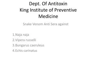 Dept. Of Antitoxin King Institute of Preventive Medicine