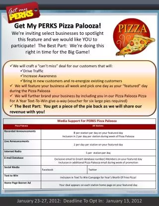 Get My PERKS Pizza Palooza !