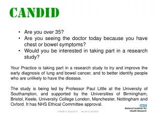 Are you over 35? Are you seeing the doctor today because you have chest or bowel symptoms?