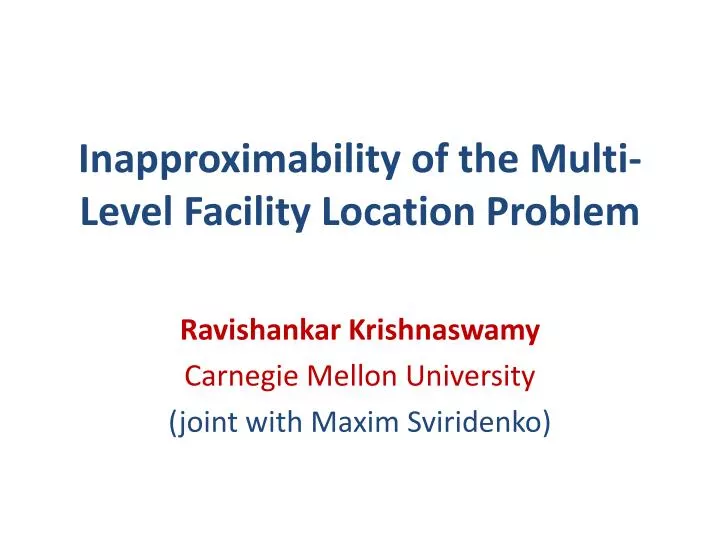 inapproximability of the multi level facility location problem