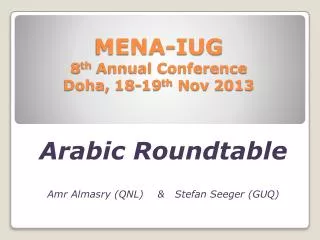 MENA-IUG 8 th Annual Conference Doha, 18-19 th Nov 2013