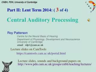 Roy Patterson Centre for the Neural Basis of Hearing