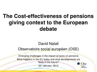 The Cost-effectiveness of pensions giving context to the European debate