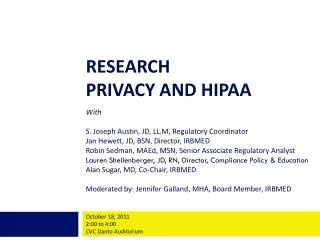 RESEARCH PRIVACY AND HIPAA With
