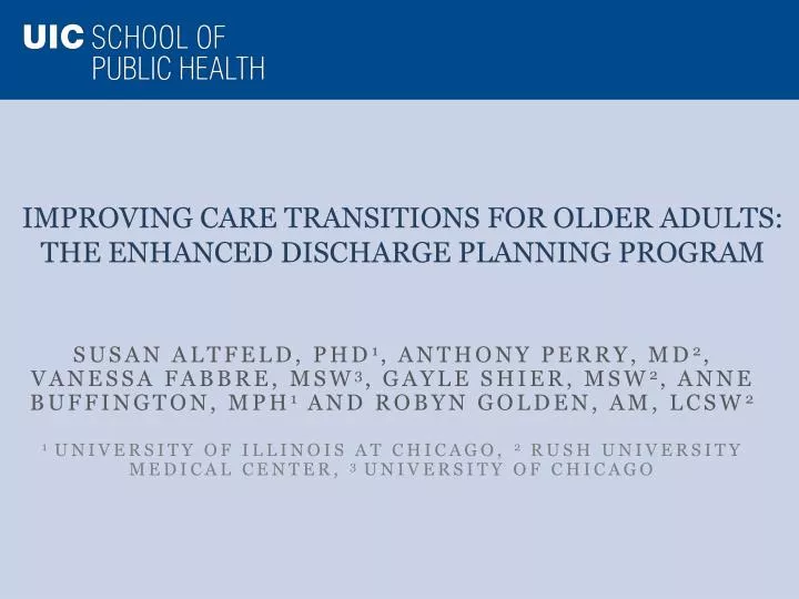 improving care transitions for older adults the enhanced discharge planning program