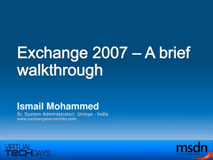 exchange 2007 a brief walkthrough