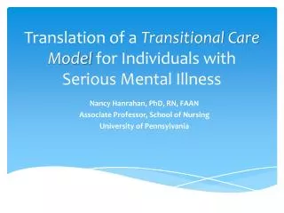 Translation of a Transitional Care Model for Individuals with Serious Mental Illness