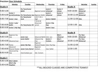 **ALL BOLDED CLASSES ARE COMPETITIVE TEAMS!!