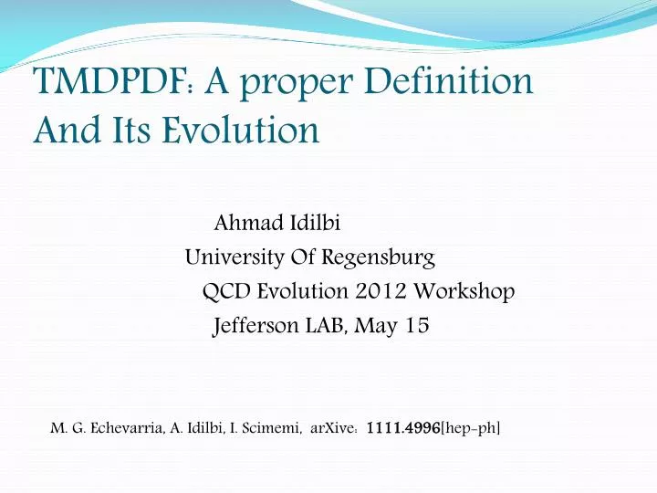 tmdpdf a proper definition and its evolution