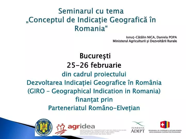 seminarul cu tema conceptul de indica ie geografic n romania