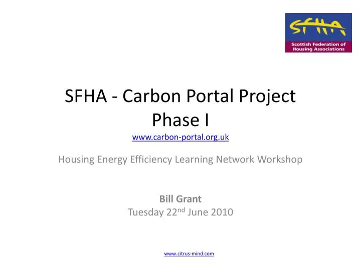 sfha carbon portal project p hase i www carbon portal org uk
