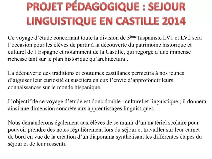 projet p dagogique sejour linguistique en castille 2014