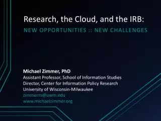 Research, the Cloud, and the IRB: