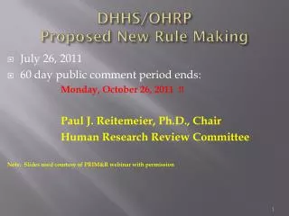 DHHS/OHRP Proposed New Rule Making