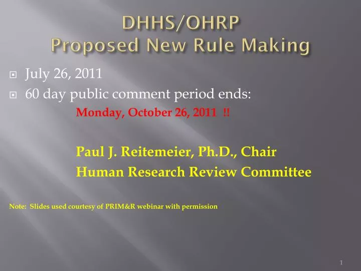 dhhs ohrp proposed new rule making