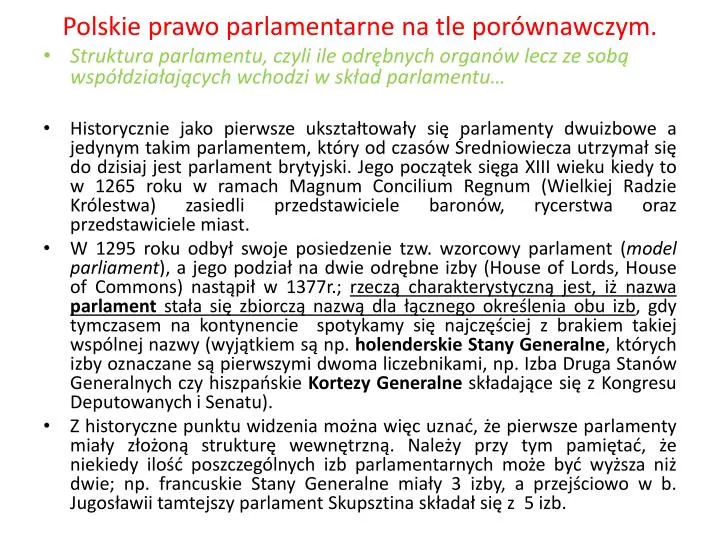 polskie prawo parlamentarne na tle por wnawczym