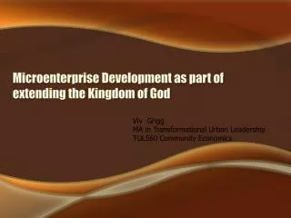 Microenterprise Development as part of extending the Kingdom of God