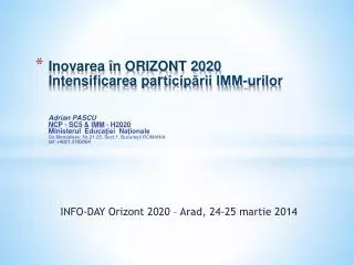 info day orizont 2020 arad 24 25 martie 2014
