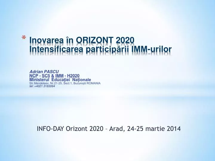 info day orizont 2020 arad 24 25 martie 2014