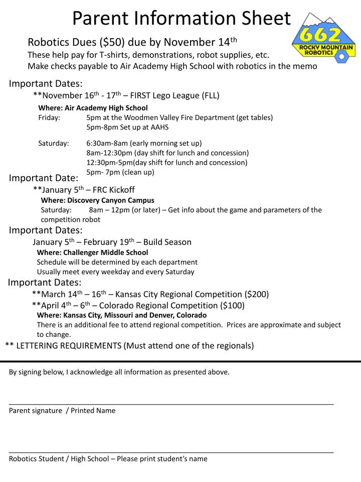 parent information sheet