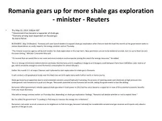 Romania gears up for more shale gas exploration - minister - Reuters