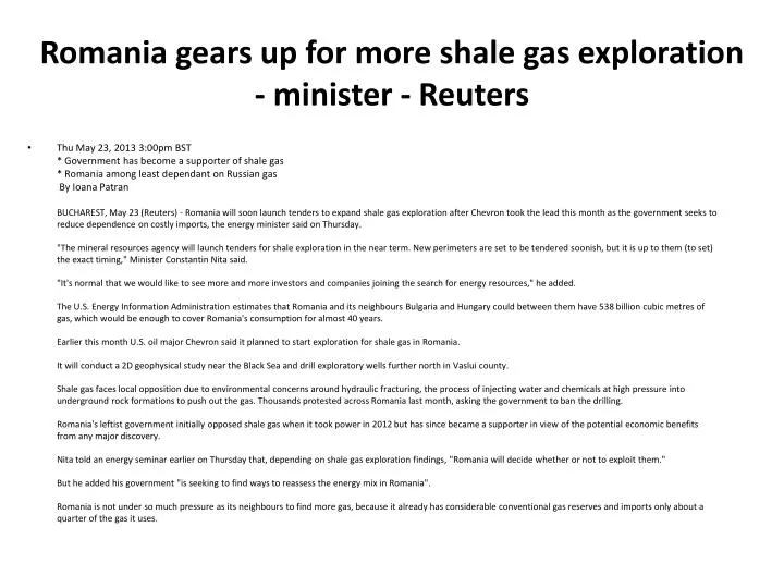 romania gears up for more shale gas exploration minister reuters