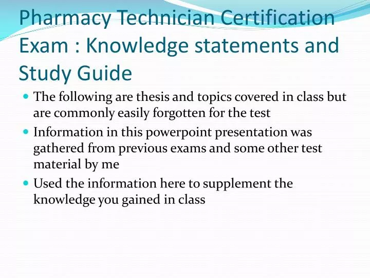 pharmacy technician certification exam knowledge statements and study guide
