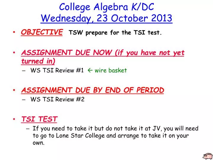 college algebra k dc wedne sday 23 october 2013