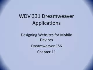 WDV 331 Dreamweaver Applications