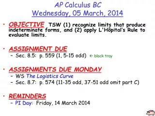 AP Calculus BC Wednesday, 05 March, 2014