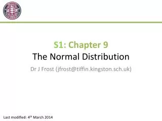 S1: Chapter 9 The Normal Distribution