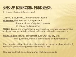 Group exercise: feedback