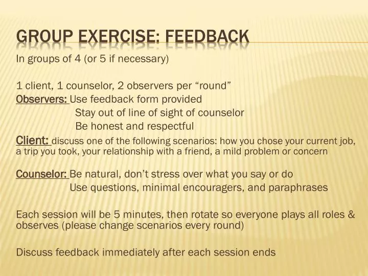 group exercise feedback