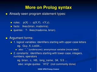 More on Prolog syntax