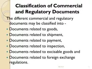 Classification of Commercial and Regulatory Documents