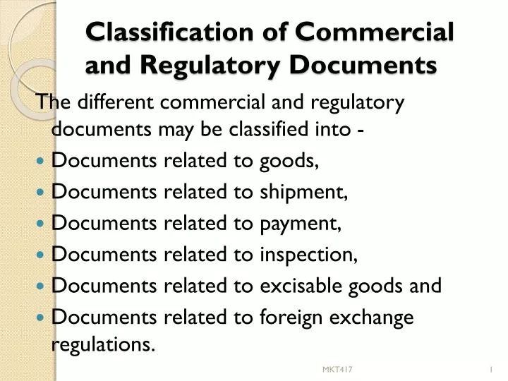 classification of commercial and regulatory documents