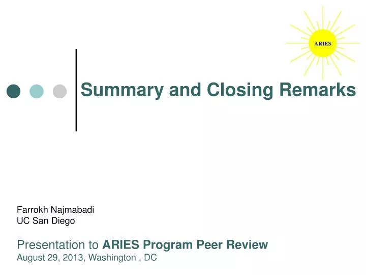 summary and closing remarks