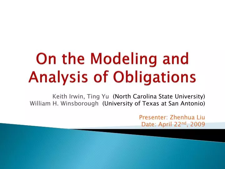 on the modeling and analysis of obligations