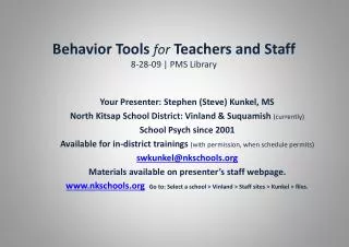 Behavior Tools for Teachers and Staff 8-28-09 | PMS Library