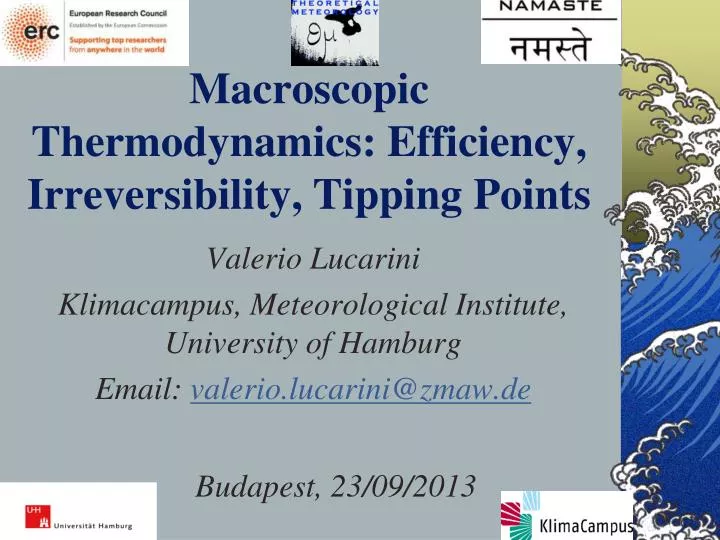macroscopic thermodynamics efficiency irreversibility tipping points