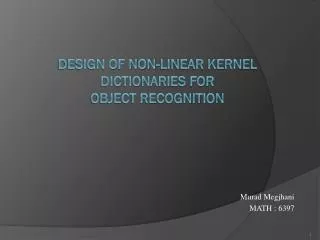 Design of Non-Linear Kernel Dictionaries for Object Recognition