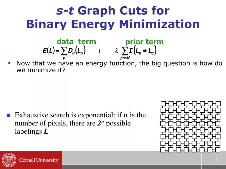 s t graph cuts for binary energy minimization
