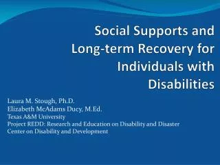Social Supports and Long-term Recovery for Individuals with Disabilities