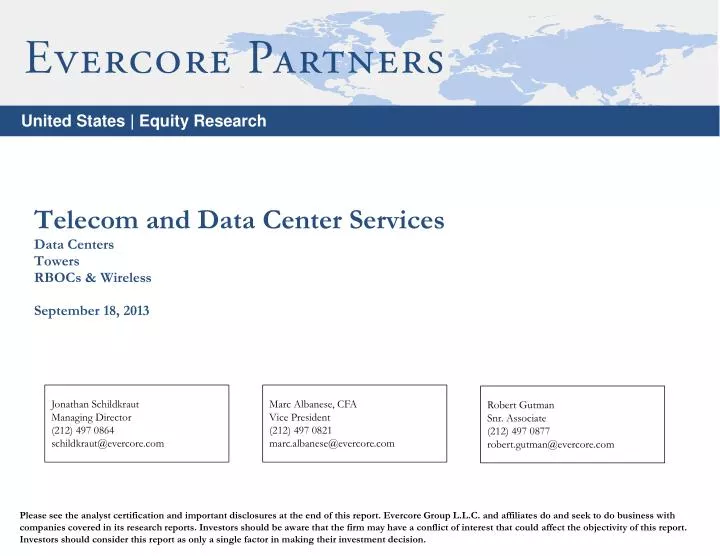 telecom and data center services data centers towers rbocs wireless september 18 2013