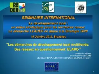 “ Les démarches de développement local multifonds: Des réseaux en questionnement : ELARD ”