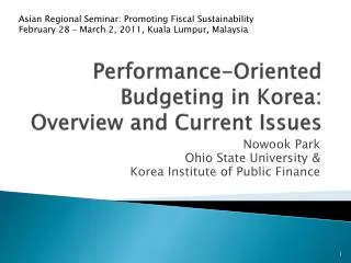 Performance-Oriented Budgeting in Korea: Overview and Current Issues