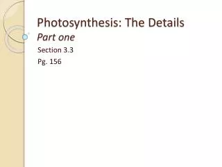 photosynthesis the details part one