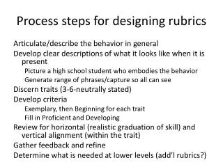 Process steps for designing rubrics